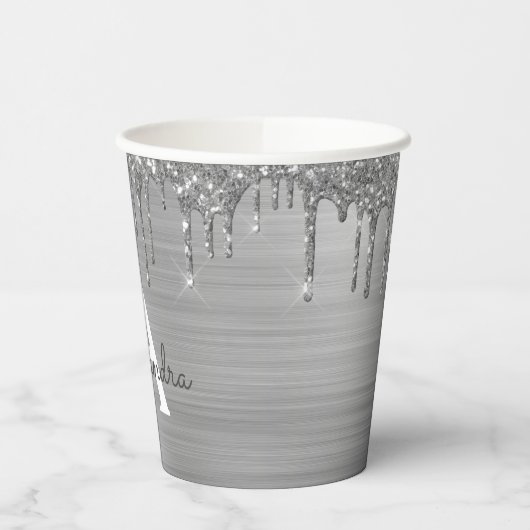 Silver Glitter en Sparkle Monogram Papierbekertjes Papieren Bekers (Links)