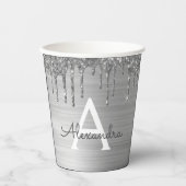 Silver Glitter en Sparkle Monogram Papierbekertjes Papieren Bekers (Voorkant)