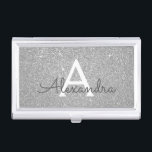 Silver Glitter en Sparkle Monogram Visitekaarthouder<br><div class="desc">Silver Faux Glitter en Sparkle Elegant Monogram Business Card Holder. Deze houder van een bedrijfskaart kan worden aangepast om uw initiaal en voornaam op te nemen.</div>