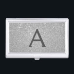 Silver Glitter en Sparkle Monogram Visitekaarthouder<br><div class="desc">Silver Faux Glitter en Sparkle Elegant Monogram Business Card houder. Deze visitekaarthouder kan worden aangepast om uw initiaal en voornaam op te nemen.</div>