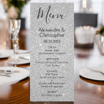 Silver Glitter en Sparkle Wedding Menu<br><div class="desc">Silver Glitter en Sparkle Wedding Menu. Dit girale moderne Menu van het Wedden van het Manuscript kan worden aangepast om de namen van de Bride en de Groom,  de trouwdatum en de opties van het het trouwdiner te omvatten opties.</div>