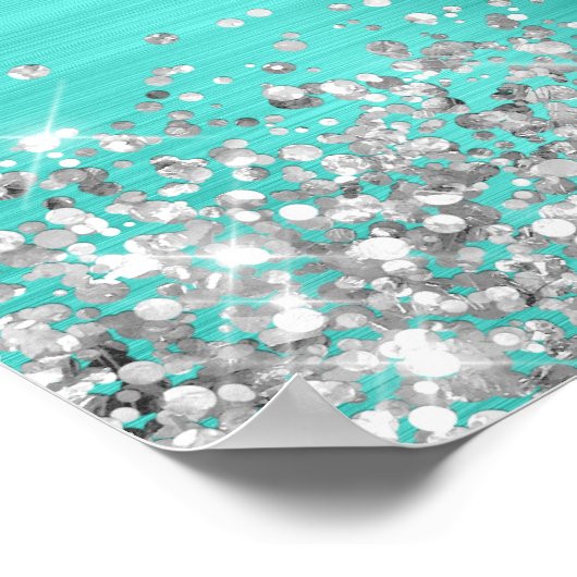 Silver Glitter en Turquoise Folie 50e Verjaardag Poster (Hoek)