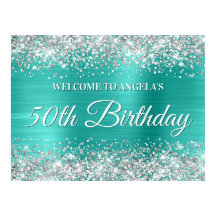 Silver Glitter en Turquoise Folie 50e Verjaardag