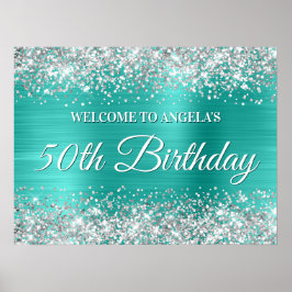 Silver Glitter en Turquoise Folie 50e Verjaardag Poster