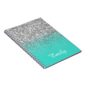 Silver Glitter en Turquoise Ombre Personalized Notitieboek (Rechterzijde)