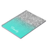 Silver Glitter en Turquoise Ombre Personalized Notitieboek (Linkerzijde)