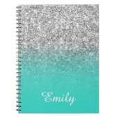 Silver Glitter en Turquoise Ombre Personalized Notitieboek (Voorkant)