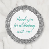 Silver Glitter en Turquoise Quince Años Bedankjes Labels (Achterkant)