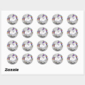 Silver Glitter en Unicorn Ronde Sticker (Vel)