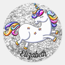 Silver Glitter en Unicorn Ronde Sticker