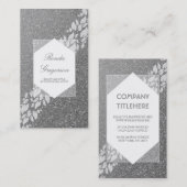 Silver Glitter en White Leaves Laurel Elegant Visitekaartje (Voorkant / Achterkant)