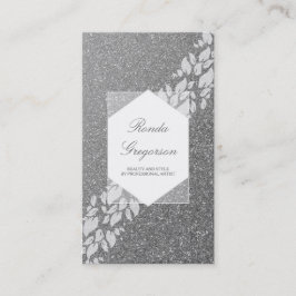 Silver Glitter en White Leaves Laurel Elegant Visitekaartje