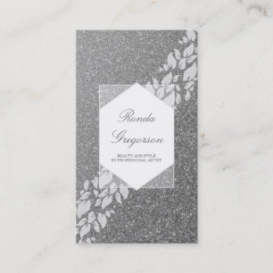 Silver Glitter en White Leaves Laurel Elegant Visitekaartje