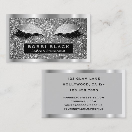 Silver Glitter Eyelash Extensions Makeup Artist Visitekaartje (Voorkant / Achterkant)