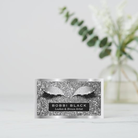Silver Glitter Eyelash Extensions Makeup Artist Visitekaartje (Staand voorkant)