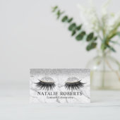 Silver Glitter Eyelash Modern Marble Makeup Artist Visitekaartje (Staand voorkant)