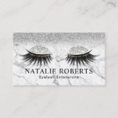 Silver Glitter Eyelash Modern Marble Makeup Artist Visitekaartje (Voorkant)