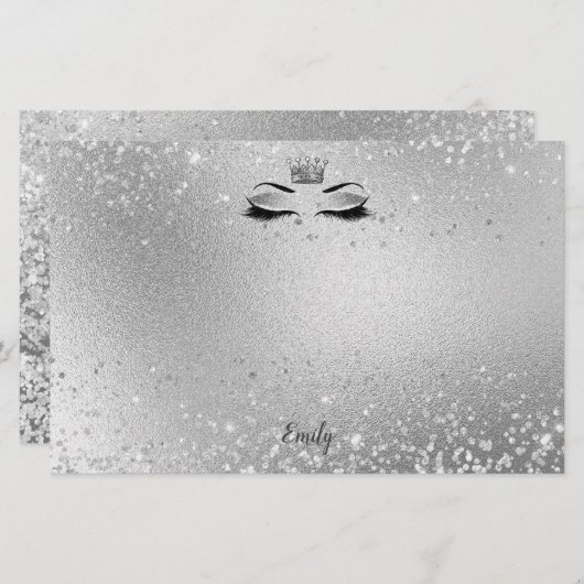 Silver Glitter Eyes Matching Stationery Briefpapier (Voorkant / Achterkant)
