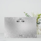Silver Glitter Eyes Matching Stationery Briefpapier (Staand voorkant)