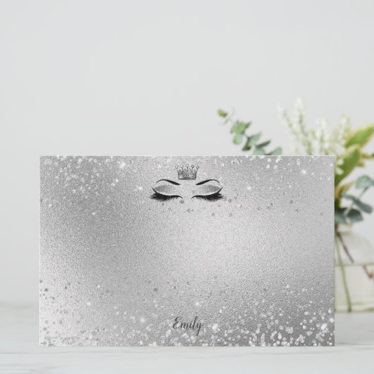 Silver Glitter Eyes Matching Stationery Briefpapier (Staand voorkant)