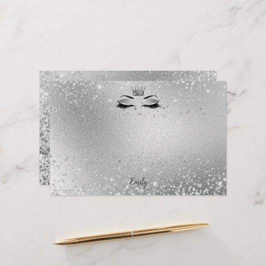 Silver Glitter Eyes Matching Stationery Briefpapier (Voorkant / Achterkant in situ)