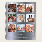 Silver glitter familie foto collage monogram 2023 planner (Voorkant)