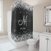 Silver Glitter Family Monogram Black Douchegordijn (In situ)