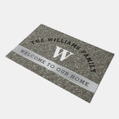 Silver Glitter Family Monogram Initiaal Welkom Deurmat (Schuin)