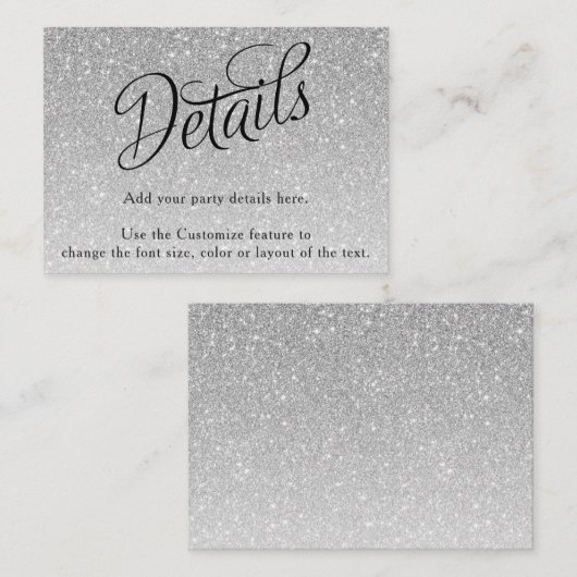 Silver Glitter Fancy Script Detail Informatiekaartje (Voorkant / Achterkant)