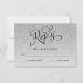 Silver Glitter Fancy Script Reply Kaart (Voorkant)