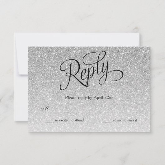 Silver Glitter Fancy Script Reply Kaart (Voorkant)