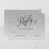 Silver Glitter Fancy Script Reply Kaart (Voorkant / Achterkant)