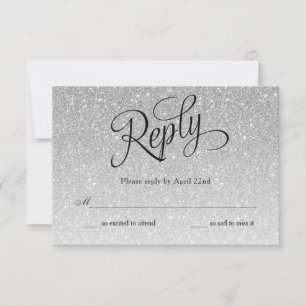 Silver Glitter Fancy Script Reply Kaart