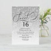 Silver Glitter Fancy Script Sweet 16 Birthday Kaart (Staand voorkant)