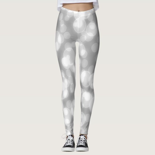 Silver Glitter Faux Folie Bokeh Leggings (Voorkant)