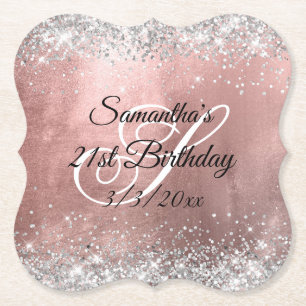 Silver Glitter Faux Roos Gold Foil 21st Birthday Kartonnen Onderzetters