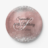 Silver Glitter Faux Roos Gold Foil 40th Birthday Papieren Bordje (Voorkant)