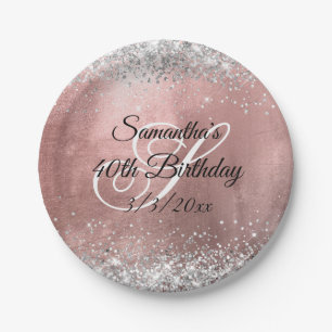Silver Glitter Faux Roos Gold Foil 40th Birthday Papieren Bordje