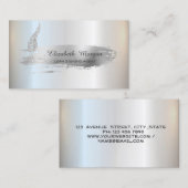 Silver Glitter Feather Silver Brush Stroke Notary Visitekaartje (Voorkant / Achterkant)