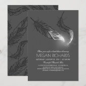 Silver Glitter Feathers Elegant Vrijgezellenfeest Kaart (Voorkant / Achterkant)