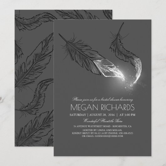 Silver Glitter Feathers Elegant Vrijgezellenfeest Kaart (Voorkant / Achterkant)