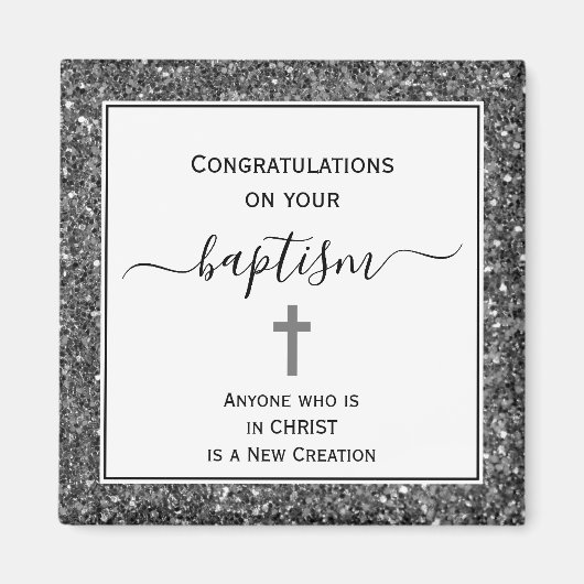 Silver Glitter feliciteert ADULT BAPTISM Magneet (Voorkant)