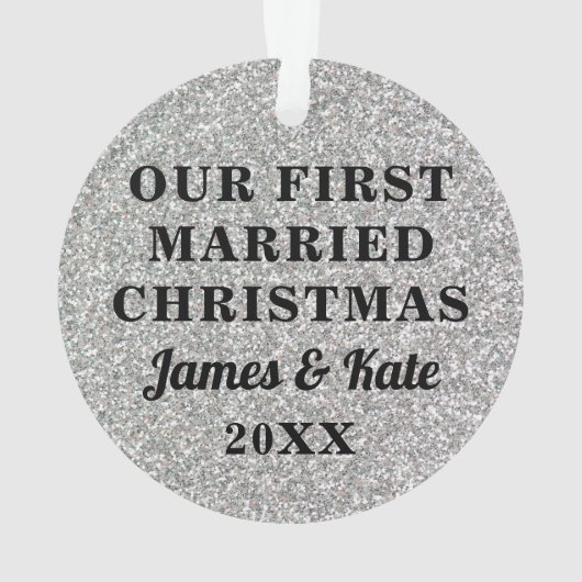Silver & Glitter First Married Kerstfoto Ornament (achterkant)