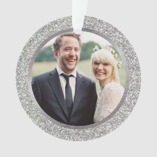 Silver & Glitter First Married Kerstfoto Ornament (voorkant)