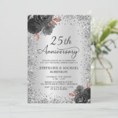 Silver Glitter Floral 25th Wedding Jubileum Kaart (Staand voorkant)