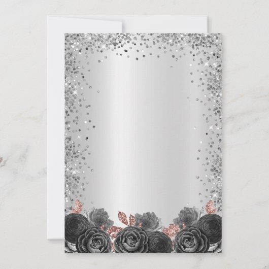Silver Glitter Floral 25th Wedding Jubileum Kaart (Achterkant)