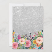 Silver Glitter Floral 80th Birthday Invitation Kaart (Achterkant)