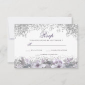 Silver Glitter Floral Paars Wedding RSVP (Voorkant)