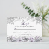 Silver Glitter Floral Paars Wedding RSVP (Staand voorkant)