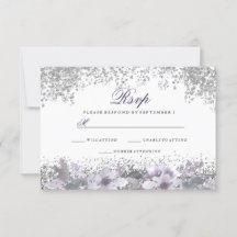 Silver Glitter Floral Paars Wedding RSVP